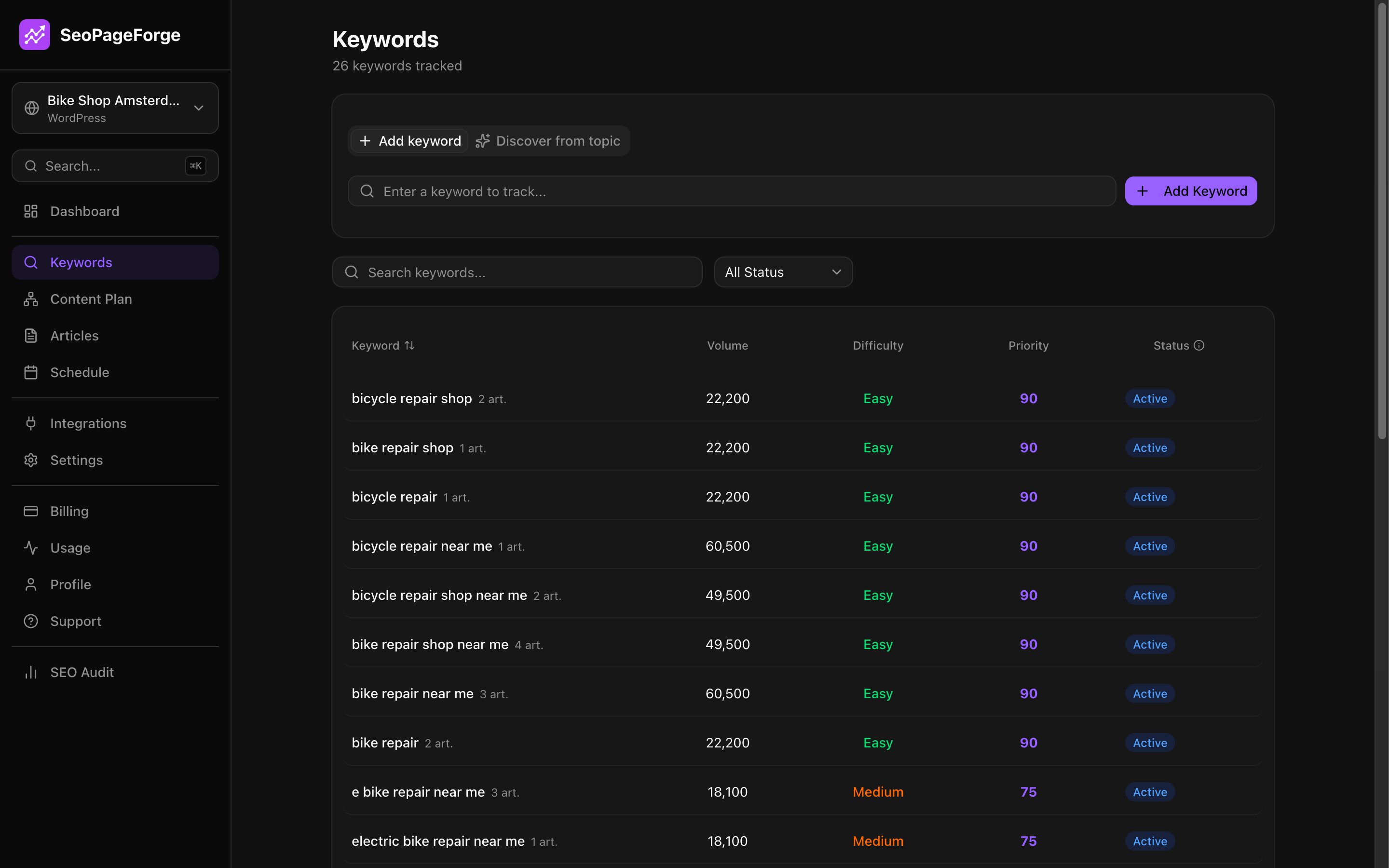 Keywords screenshot